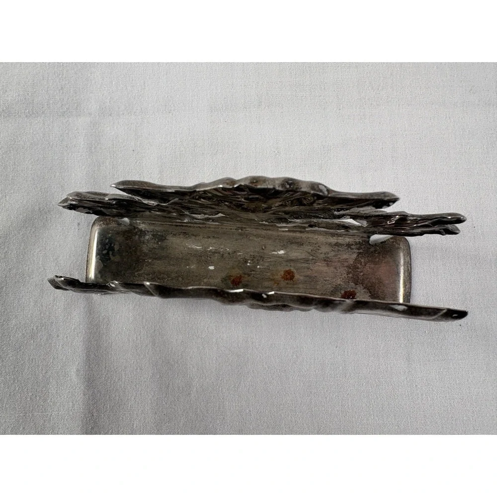 Silverplate Napkin Letter Holder Embossed Floral Motif 5x3x1 Vtg Patina READ